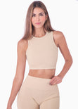 Top deportivo cuello alto sin mangas color beige para mujer - Flashy