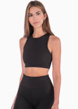 Top deportivo cuello alto sin mangas color negro para mujer - Flashy
