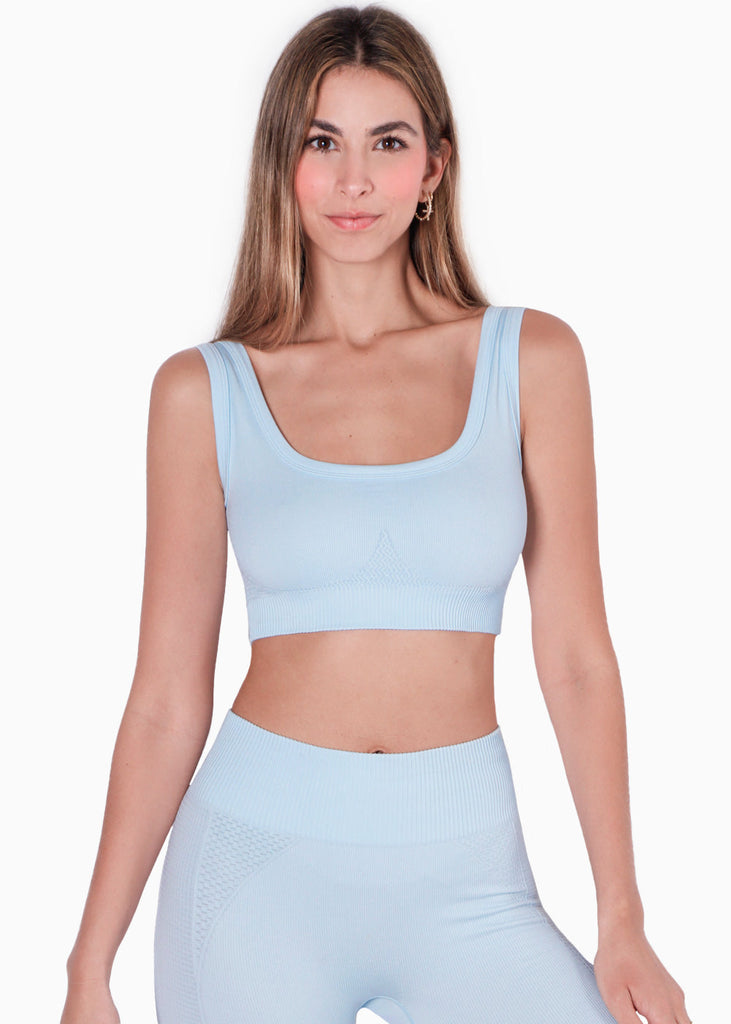 Top deportivo de tiras con escote cuadrado color azul para mujer - Flashy