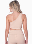 Top deportivo de un hombro con abertura cut out color beige para mujer - Flashy