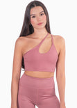 Top deportivo de un hombro color rosado para mujer - Flashy