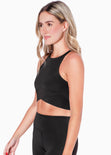 Top deportivo sin mangas con cruce en abdomen color negro para mujer - Flashy
