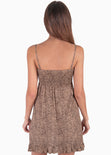 Vestido corto de tiras con estampado de animal print color café para mujer - Flashy