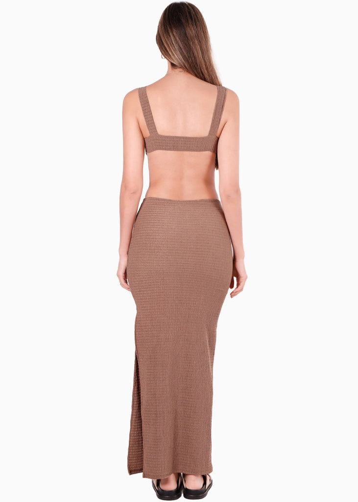 Vestido con aberturas en costados color café para mujer - Flashy