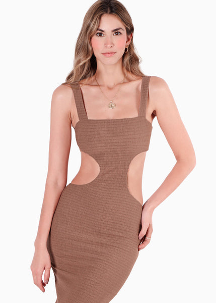 Vestido con aberturas en costados color café para mujer - Flashy