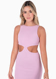 Vestido con cuello alto y aberturas en costados color lila, morado para mujer - Flashy