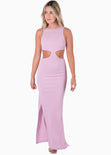 Vestido con cuello alto y aberturas en costados color lila, morado para mujer - Flashy