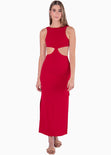 Vestido con cuello alto y aberturas en costados color rojo para mujer - Flashy