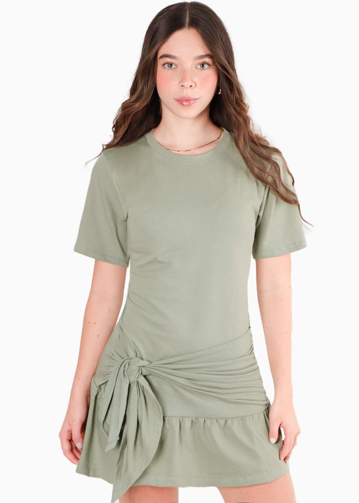 Vestido con pieza anundada en delantero color verde para mujer - Flashy
