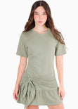 Vestido con pieza anundada en delantero color verde para mujer - Flashy
