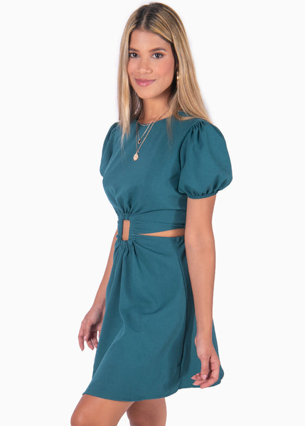 Vestido corto con aro y mangas abullonadas color azul para mujer - Flashy
