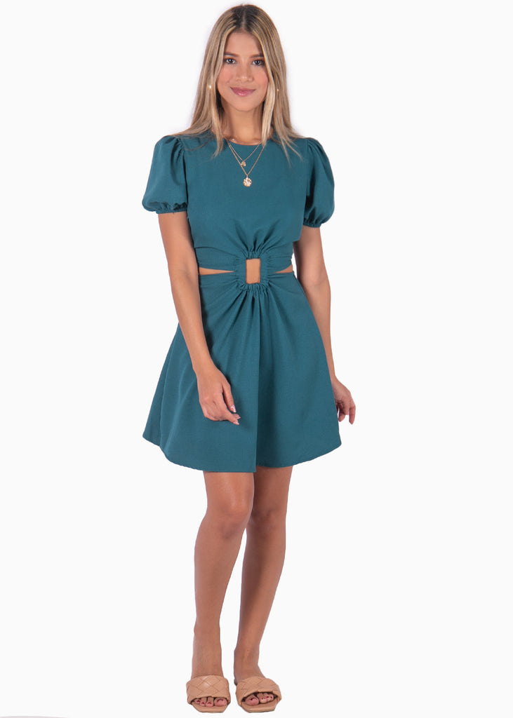 Vestido corto con aro y mangas abullonadas color azul para mujer - Flashy