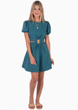 Vestido corto con aro y mangas abullonadas color azul para mujer - Flashy