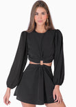 Vestido corto con aro y mangas abullonadas color negro para mujer - Flashy