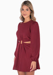 Vestido corto con aro y mangas abullonadas color vino para mujer - Flashy