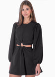 Vestido corto con aro y mangas abullonadas color negro para mujer - Flashy
