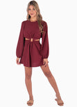 Vestido corto con aro y mangas abullonadas color vino para mujer - Flashy