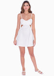 Vestido corto con escote de corazón y cut out en costados color marfil para mujer - Flashy
