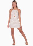 Vestido corto con escote halter y entorchado en frente color beige para mujer - Flashy
