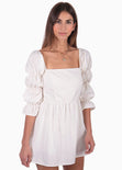Vestido corto con mangas abullonadas y escote cuadrado color blanco para mujer - Flashy