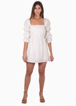 Vestido corto con mangas abullonadas y escote cuadrado color blanco para mujer - Flashy