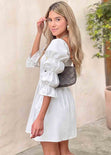 Vestido corto con mangas abullonadas y escote cuadrado color blanco para mujer - Flashy