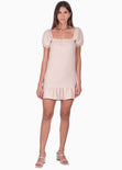Vestido corto con mangas abullonadas y escote cuadrado color beige para mujer - Flashy