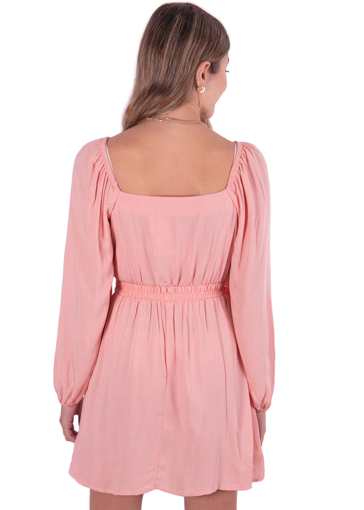Vestido corto con mangas largas y abertura color rosado para mujer - Flashy