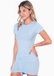 Vestido corto con recogido en costado color azul para mujer - Flashy
