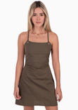 Vestido corto de tiras con escote cuadrado color verde para mujer - Flashy