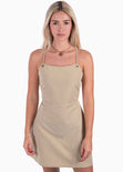 Vestido corto de tiras con escote cuadrado color beige para mujer - Flashy