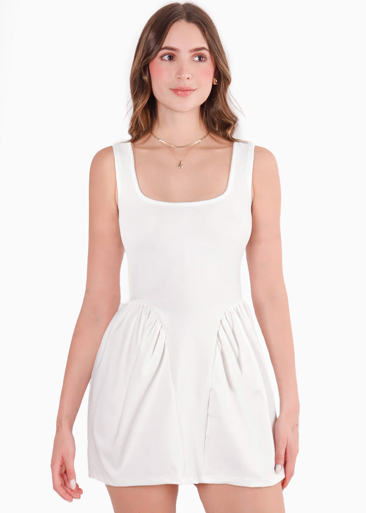 Vestido corto de tiras en contraste con recogidos en falda para mujer - Flashy