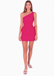 Vestido corto de un solo hombro con abertura en costados color fucsia para mujer - Flashy