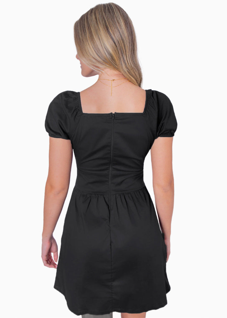 Vestido corto manga corta con escote en v y abertura color negro para mujer - Flashy