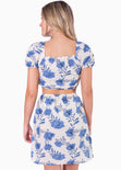 Vestido corto manga corta con estampado de flores, aro en escote y aberturas cut out color marfil para mujer - Flashy