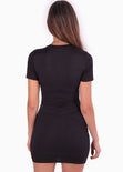 Vestido corto manga corta con recogidos color negro para mujer - Flashy