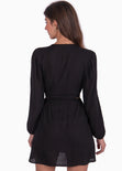 Vestido corto manga larga con aro en escote y aberturas color negro para mujer - Flashy