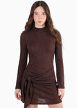 Vestido corto manga larga con pañuelo en cintura y choker - GLITZ