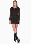 Vestido corto manga larga y de encaje color negro para mujer - Flashy