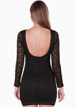 Vestido corto manga larga y de encaje color negro para mujer - Flashy