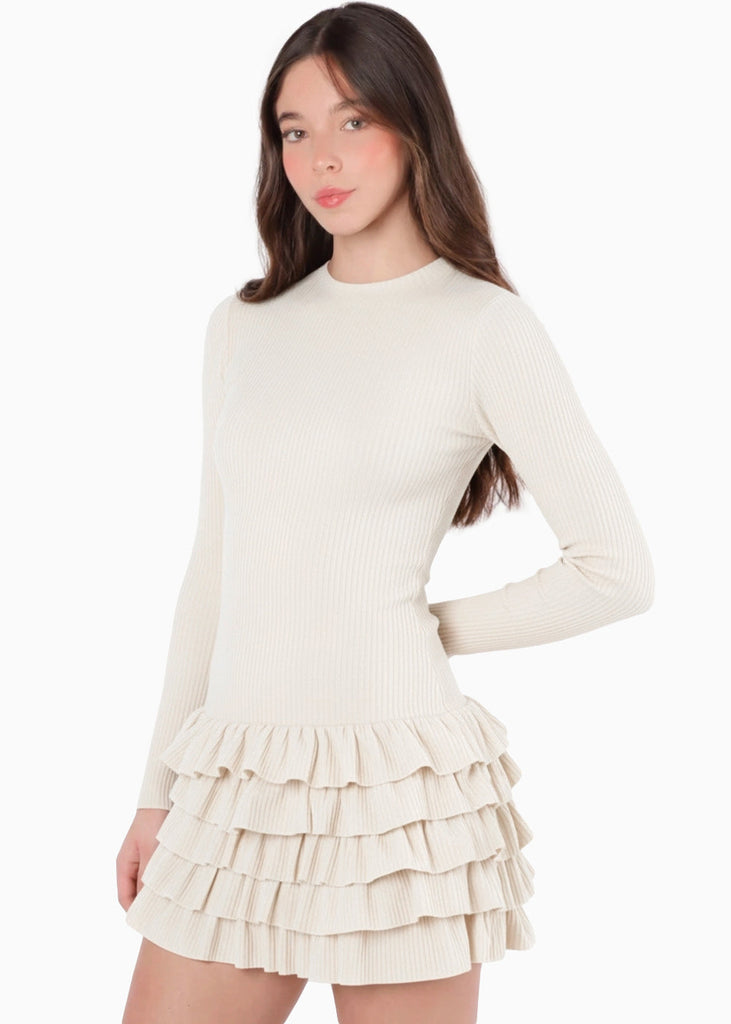 Vestido corto manga larga con boleros - OTOÑO.MARFIL
