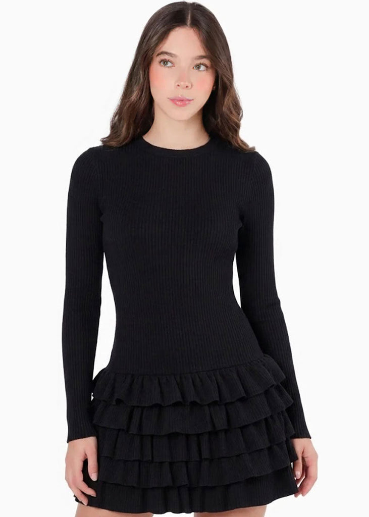 Vestido corto manga larga y falda con boleros - OTOÑO.NEGRO