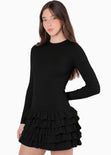 Vestido corto manga larga y falda con boleros - OTOÑO.NEGRO