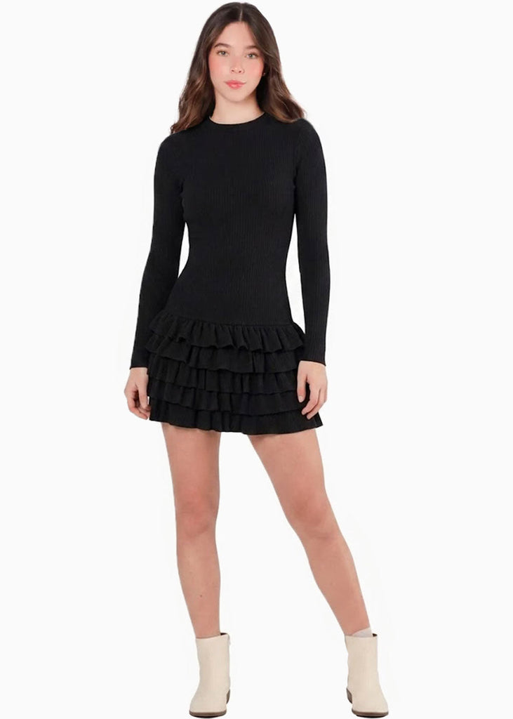 Vestido corto manga larga y falda con boleros - OTOÑO.NEGRO