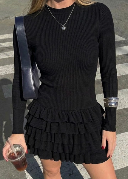 Vestido corto manga larga y falda con boleros - OTOÑO.NEGRO