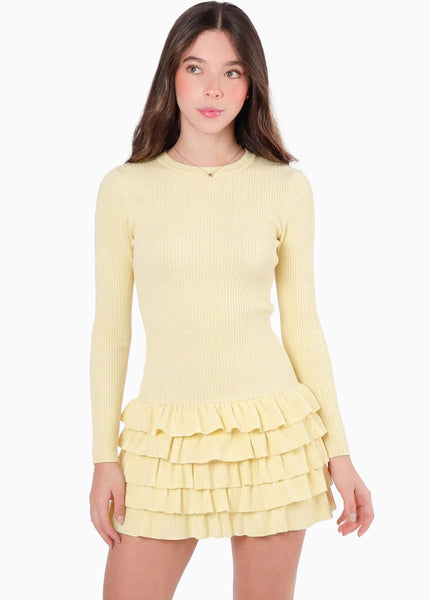 Vestido corto manga larga y falda con boleros - OTOÑO.AMARILLO
