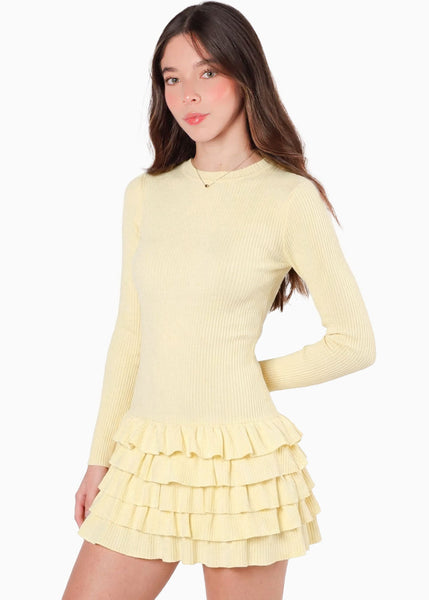 Vestido corto manga larga y falda con boleros - OTOÑO.AMARILLO