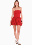 Vestido corto strapless con falda globo color rojo para mujer - Flashy