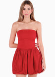 Vestido corto strapless con falda globo color rojo para mujer - Flashy