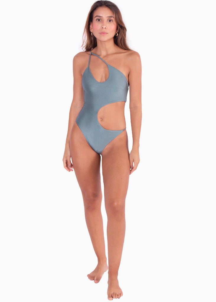 Vestido de baño entero con aberturas color azul para mujer - Flashy